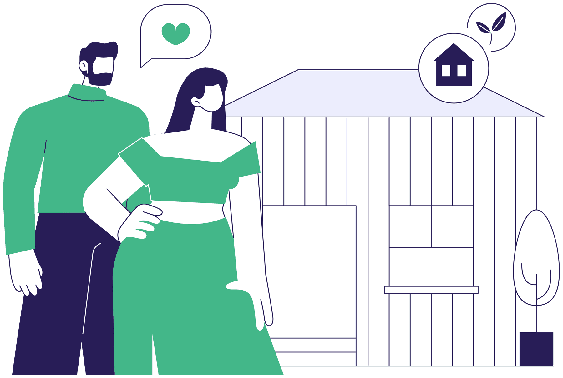 Illustration of a couple at the home they are building toward